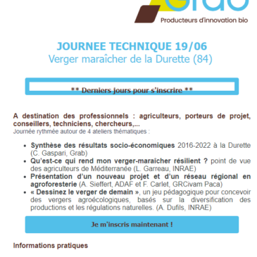 Journée technique Verger-Maraîcher à la ferme expérimentale de la Durette le 19/06/23