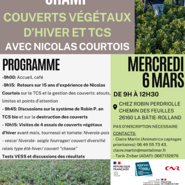 Mercredi 6 mars – Rencontre “Couverts végétaux et TCS” avec visite d’essais